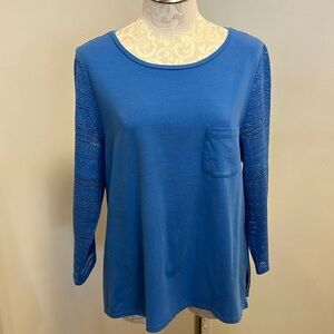 Blue 3/4 sleeve lace sleeve tee by Talbots in an XL